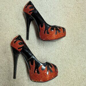 Pleaser Bordello TEEZE-27, 5 3/4" Concealed Platform Pump With Rhinestone Flames